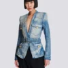 Giacca in denim con cintura e 1 bottone Giacca in denim con cintura e 1 bottone