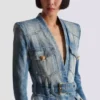 Giacca in denim con cintura e 1 bottone Giacca in denim con cintura e 1 bottone