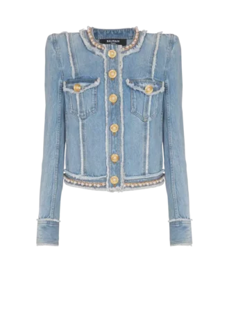 Giacca in denim con rifiniture in perle