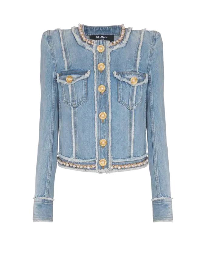 Giacca in denim con rifiniture in perle Giacca in denim con rifiniture in perle