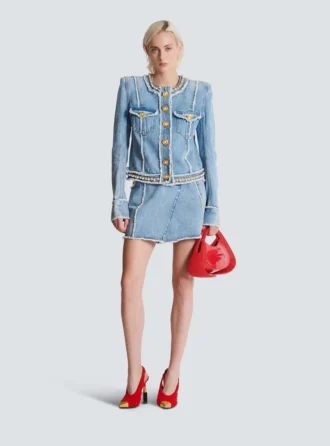 Giacca in denim con rifiniture in perle