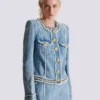 Giacca in denim con rifiniture in perle Giacca in denim con rifiniture in perle