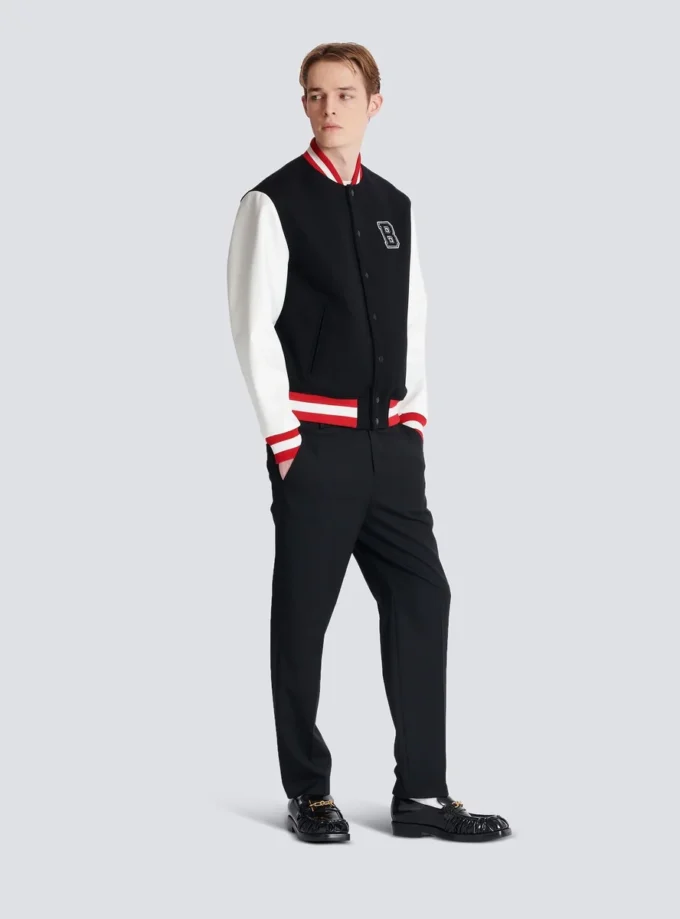 Giacca in lana e ecopelle stile college Giacca in lana e ecopelle stile college