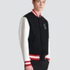 Giacca in lana e ecopelle stile college Giacca in lana e ecopelle stile college