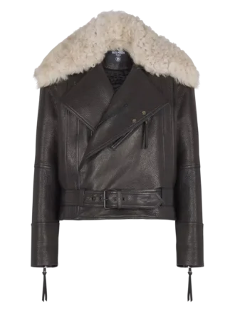 Giacca in pelle con collo in shearling Giacca in pelle con collo in shearling