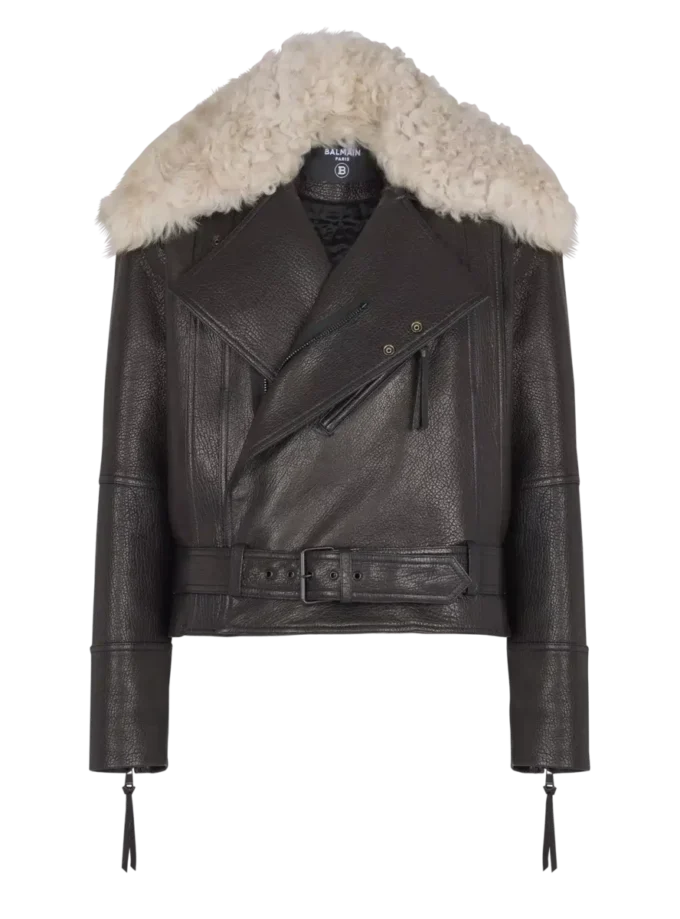 Giacca in pelle con collo in shearling Giacca in pelle con collo in shearling