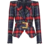 Giacca in tweed a quadri con cintura Giacca in tweed a quadri con cintura