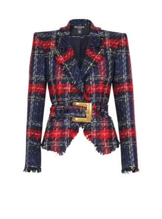 Giacca in tweed a quadri con cintura Giacca in tweed a quadri con cintura