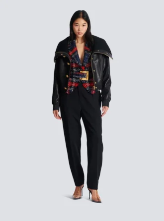 Giacca in tweed a quadri con cintura Giacca in tweed a quadri con cintura