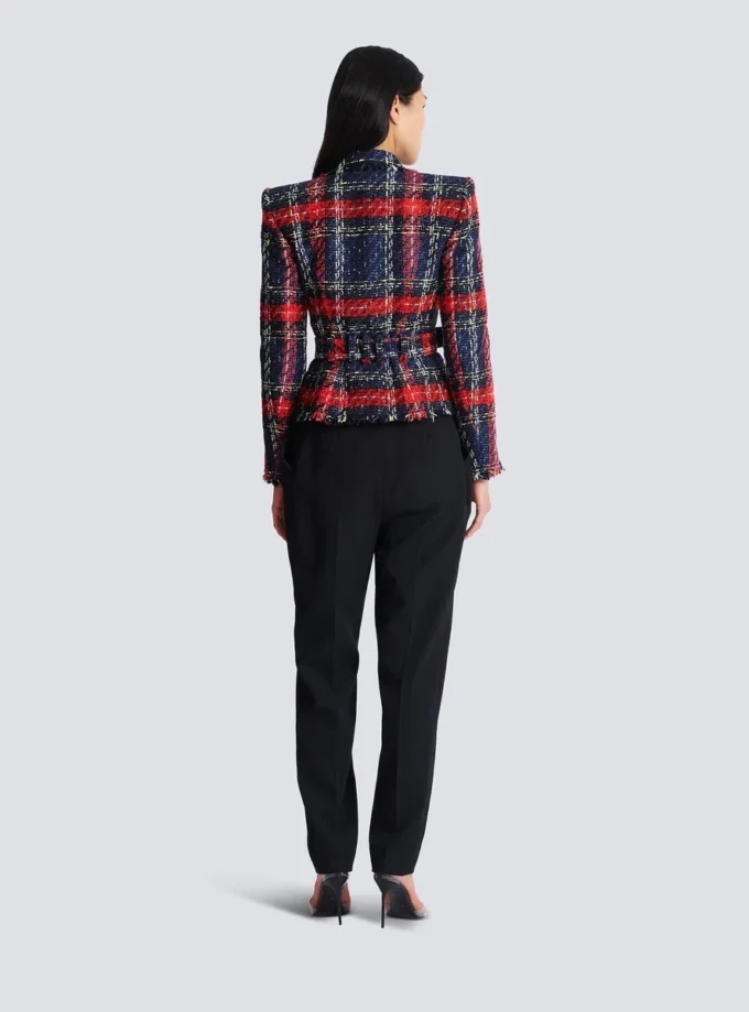 Giacca in tweed a quadri con cintura Giacca in tweed a quadri con cintura