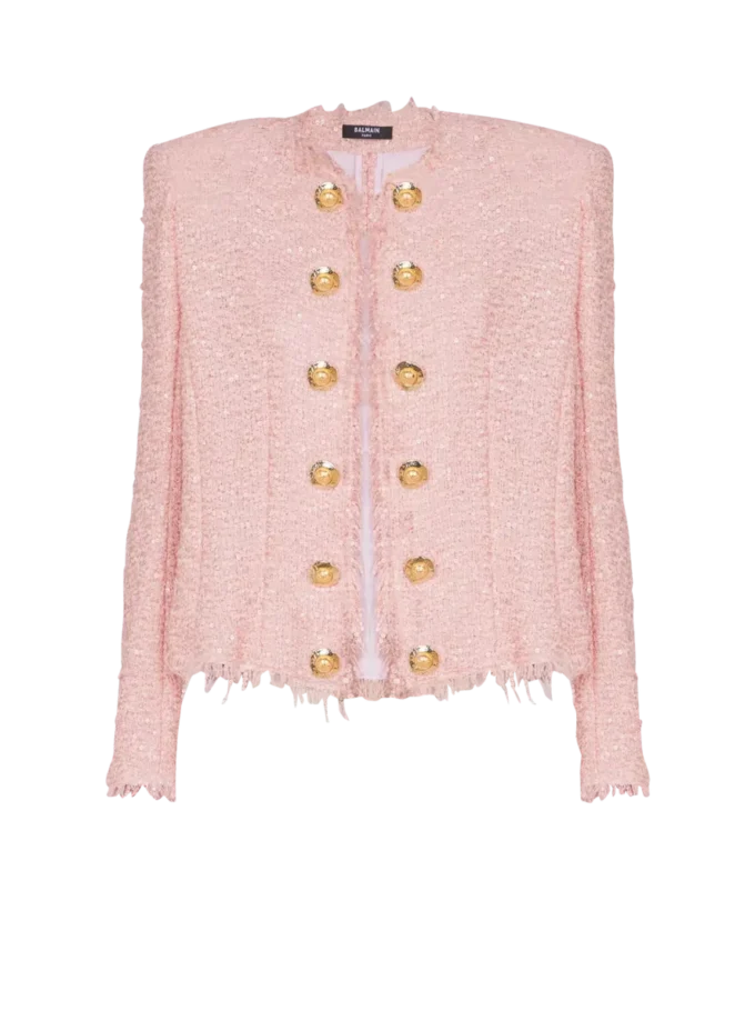 Giacca in tweed con paillettes da bordo a bordo Giacca in tweed con paillettes da bordo a bordo