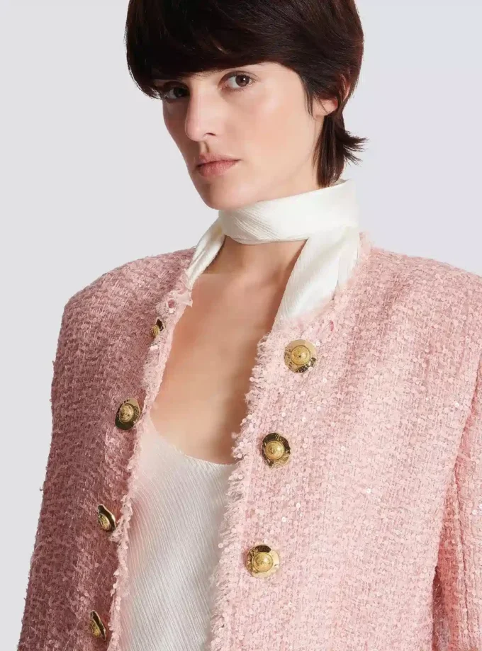 Giacca in tweed con paillettes da bordo a bordo Giacca in tweed con paillettes da bordo a bordo