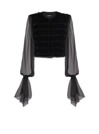 Giacca in tweed e chiffon con bordi a filo