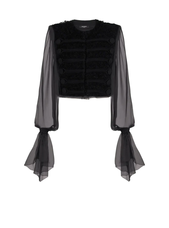 Giacca in tweed e chiffon con bordi a filo Giacca in tweed e chiffon con bordi a filo
