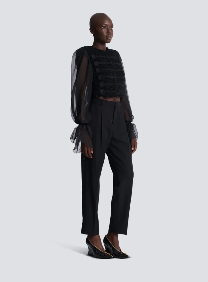 Giacca in tweed e chiffon con bordi a filo Giacca in tweed e chiffon con bordi a filo