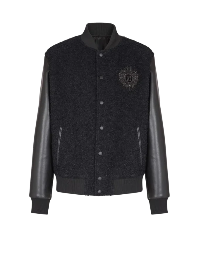 Giacca in tweed universitario e ecopelle Giacca in tweed universitario e ecopelle