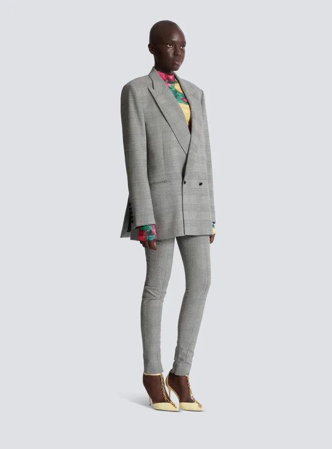 Giacca oversize in jacquard Principe di Galles