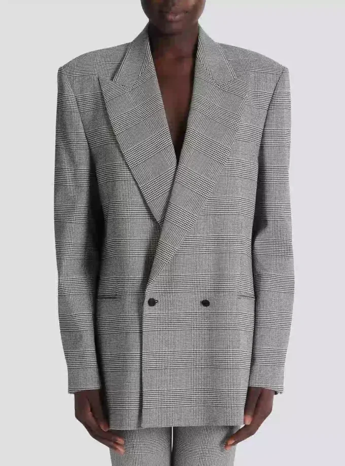 Giacca oversize in jacquard Principe di Galles