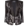 Giacca sartoriale in raso glitterato con scollo a V Giacca sartoriale in raso glitterato con scollo a V