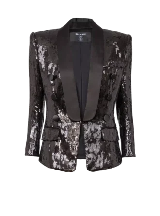 Giacca sartoriale in raso glitterato con scollo a V