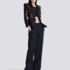 Giacca sartoriale in raso glitterato con scollo a V Giacca sartoriale in raso glitterato con scollo a V