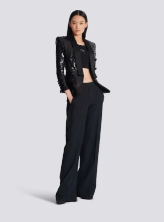Giacca sartoriale in raso glitterato con scollo a V