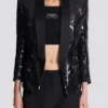Giacca sartoriale in raso glitterato con scollo a V Giacca sartoriale in raso glitterato con scollo a V
