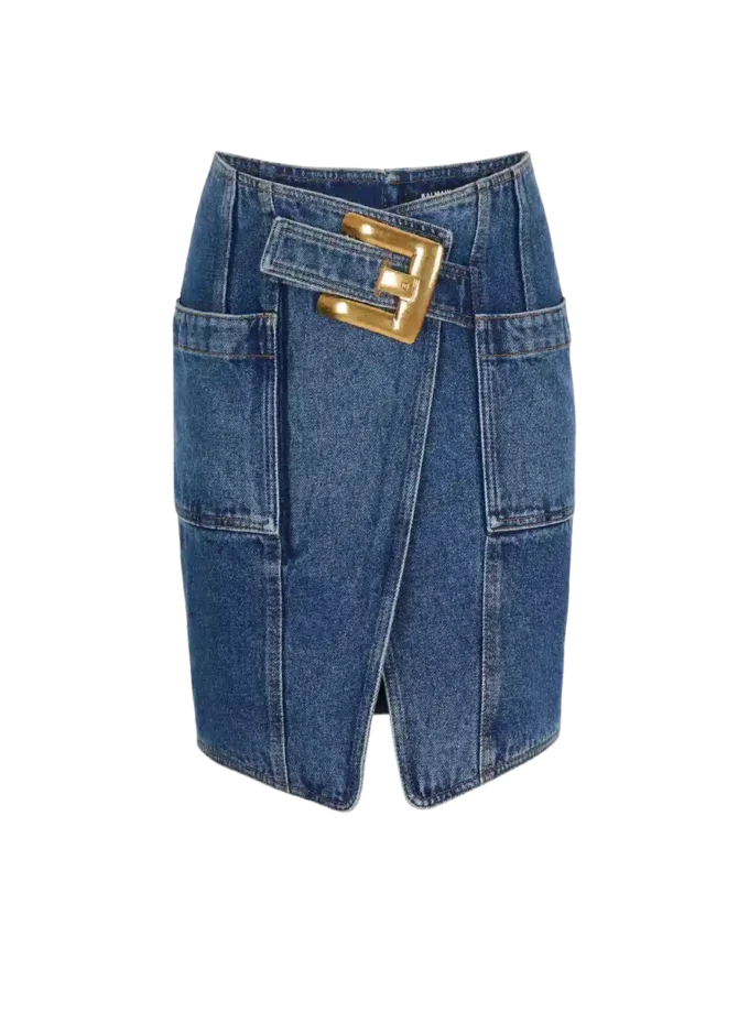 Gonna corta in denim con cintura Gonna corta in denim con cintura