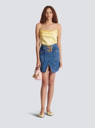 Gonna corta in denim con cintura