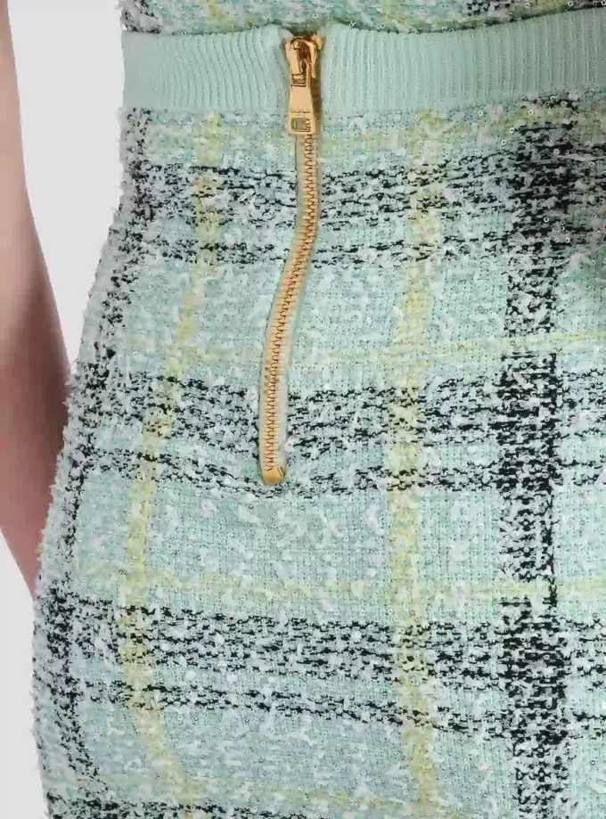 Gonna corta in tweed a quadri glitterato Gonna corta in tweed a quadri glitterato