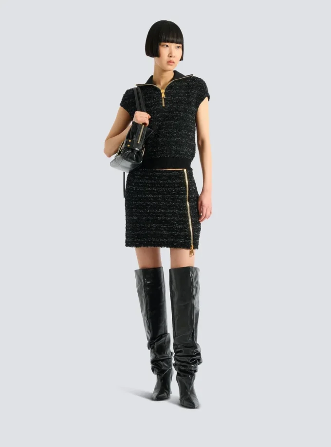 Gonna corta in tweed con zip