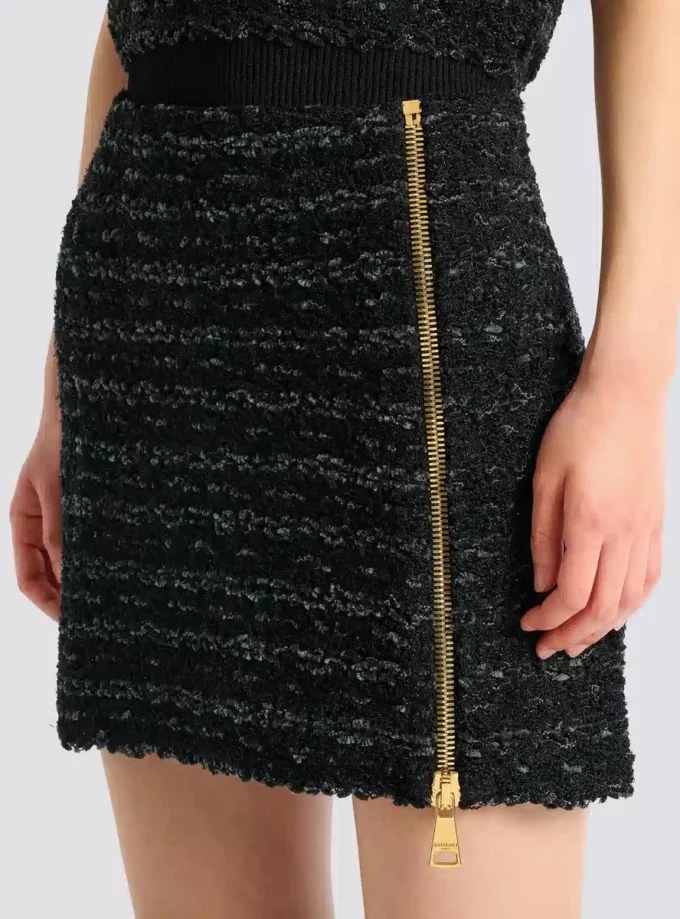 Gonna corta in tweed con zip