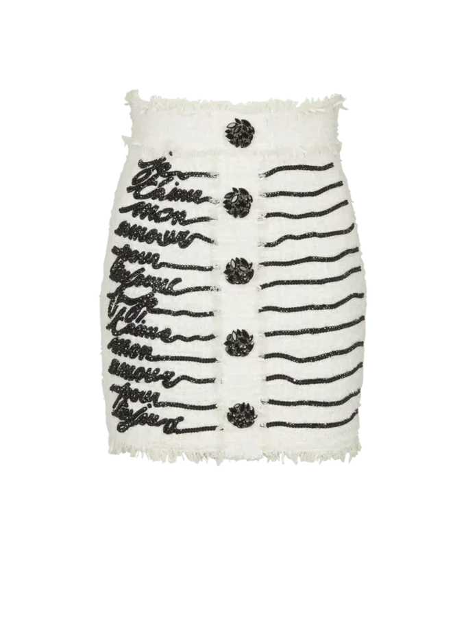 Gonna in tweed con ricamo a forma di lettera d’amore Gonna in tweed con ricamo a forma di lettera d’amore