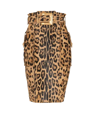 Gonna midi in pelle stile pony con motivo leopardato Gonna midi in pelle stile pony con motivo leopardato