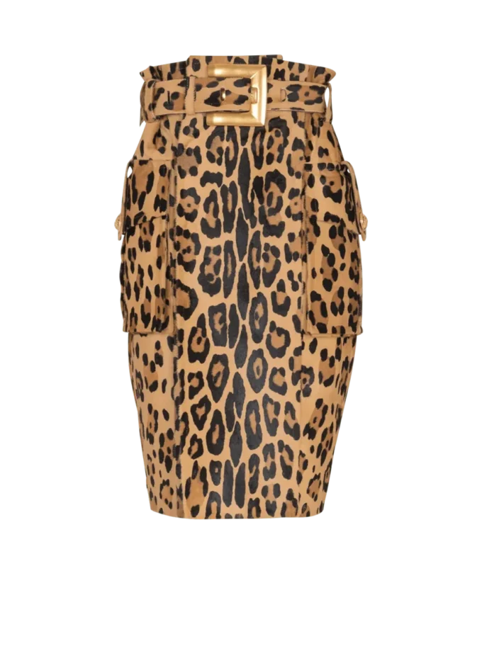 Gonna midi in pelle stile pony con motivo leopardato Gonna midi in pelle stile pony con motivo leopardato
