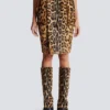 Gonna midi in pelle stile pony con motivo leopardato Gonna midi in pelle stile pony con motivo leopardato