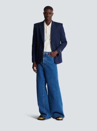 Jeans a gamba larga in denim blu
