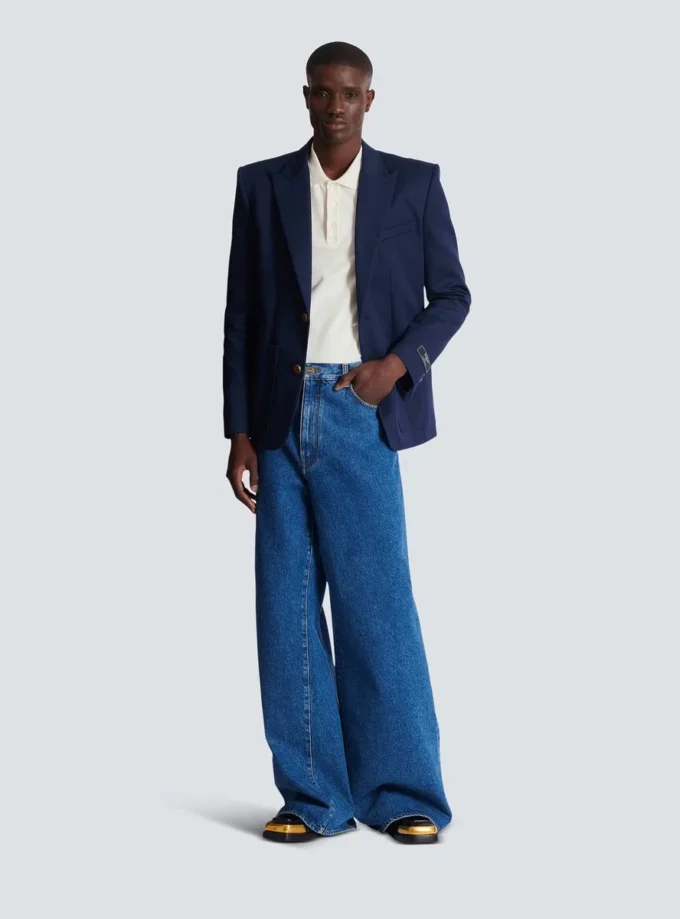 Jeans a gamba larga in denim blu Jeans a gamba larga in denim blu