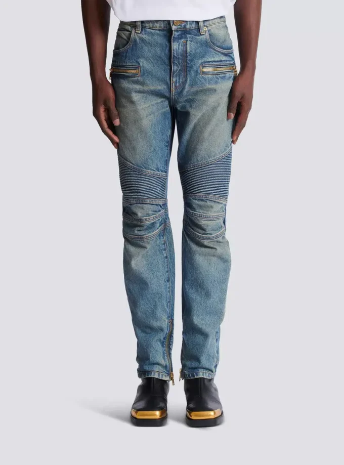 Jeans biker in denim vintage