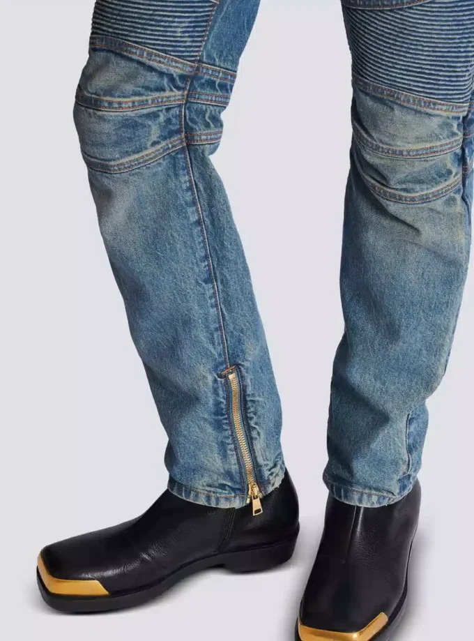 Jeans biker in denim vintage