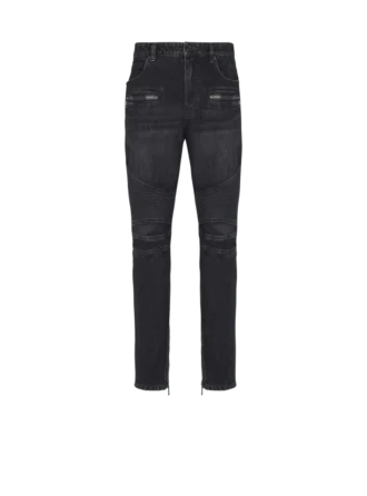 Jeans biker in denim vintage nero