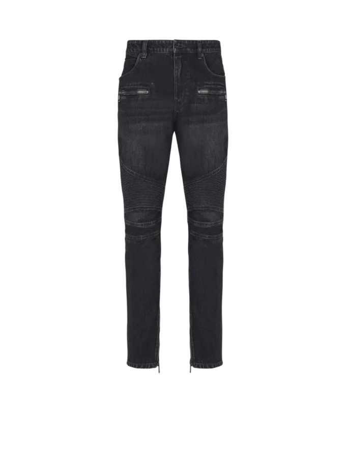 Jeans biker in denim vintage nero