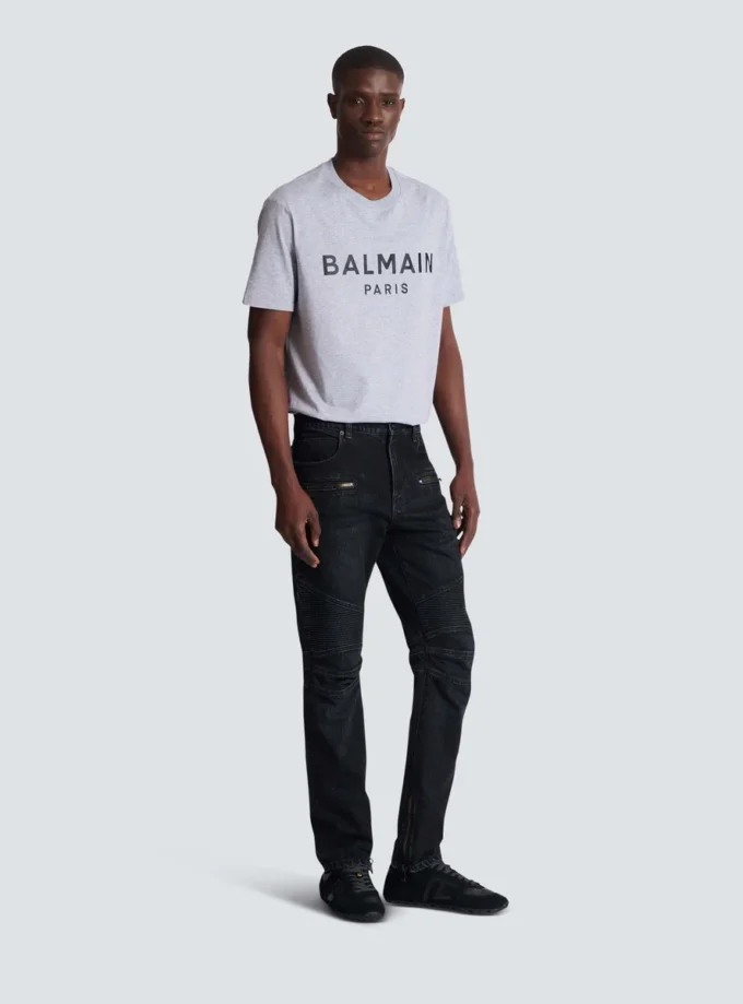 Jeans biker in denim vintage nero
