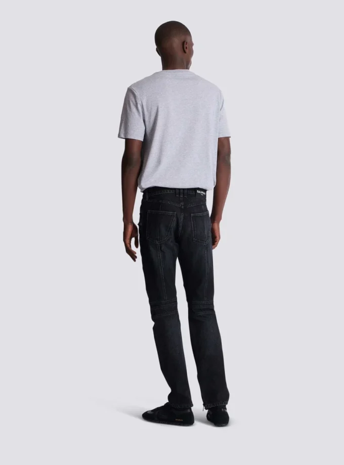 Jeans biker in denim vintage nero