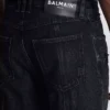 Jeans biker in denim vintage nero