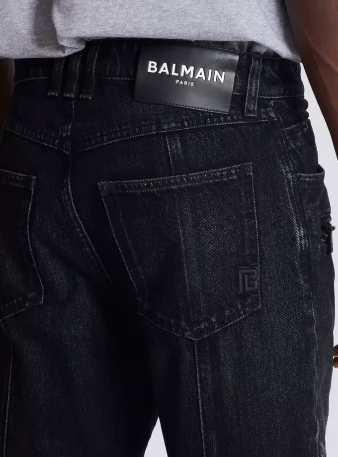 Jeans biker in denim vintage nero