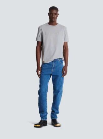 Jeans blu in denim dal taglio dritto