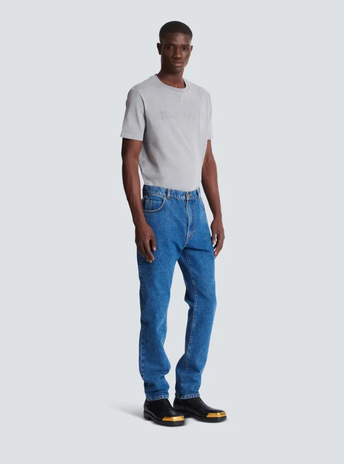 Jeans blu in denim dal taglio dritto