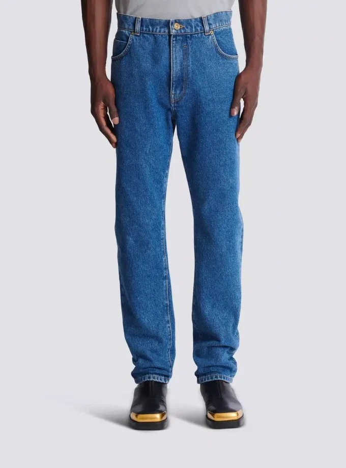 Jeans blu in denim dal taglio dritto