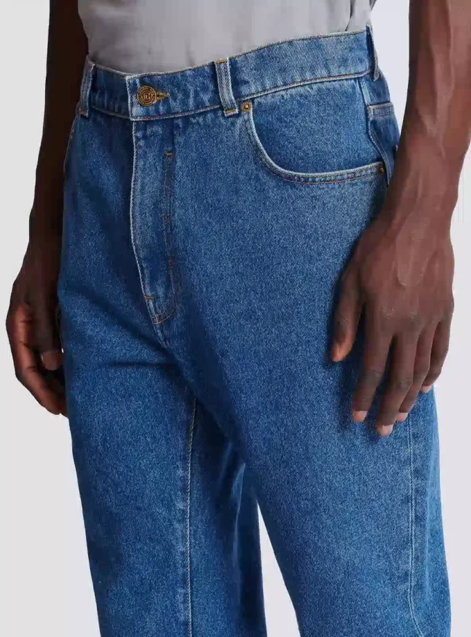 Jeans blu in denim dal taglio dritto